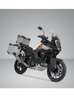 Zestaw: kufry boczne + kufer centralny TRAX ADV + stelaże SW-MOTECH do motocykla KTM 1290 Super Adventure R / S (21-) srebrne