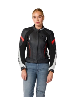 Kurtka motocyklowa damska skórzana REV’IT! Xena 4 biało-fluo czerwona