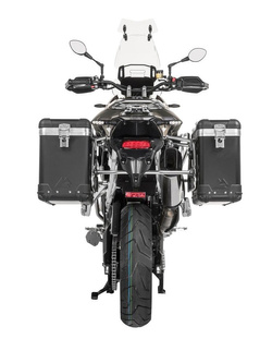 Zestaw: kufry boczne z anodowanego aluminium czarne Zega Pro + stelaże srebrne Touratech Triumph Tiger 900 Rally / Pro / GT / GT Pro (20-) (31+38L)