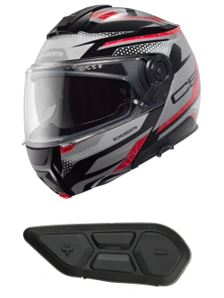Zestaw: Kask szczękowy Schuberth C5 Velocity czarno-szaro-czerwony + dedykowany interkom motocyklowy