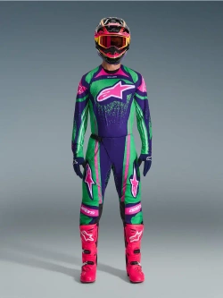 Spodnie cross Alpinestars MX Techstar Nomur niebiesko-zielono-różowe