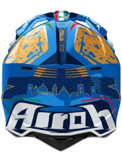 Kask enduro Airoh Wraaap 6Days Italy 2025 niebiesko-biało-złoty połysk
