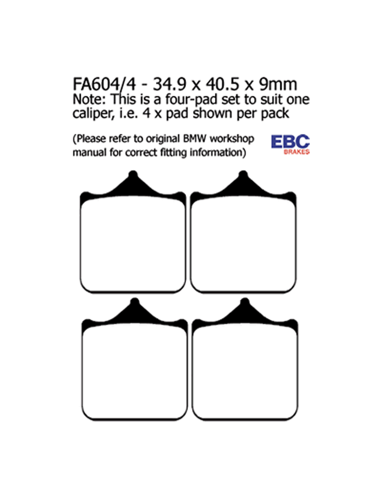 Klocki hamulcowe EBC FA604/4HH 34.9 x 40.5 x 9mm na przód.