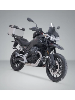 Zestaw: kufer centralny srebrny TRAX ADV + stelaż Adventure-rack SW-Motech Moto Guzzi V85 Strada (24-) [poj.: 38 L]