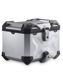 Zestaw: kufer centralny srebrny TRAX ADV + stelaż Adventure-rack SW-Motech Triumph Tiger 900/ GT/ Rally/ Pro (19-) / 1200 GT Explorer / Rally Explorer / Rally Pro (22-),Tiger 850 Sport (21-) [pojemność: 38 L]