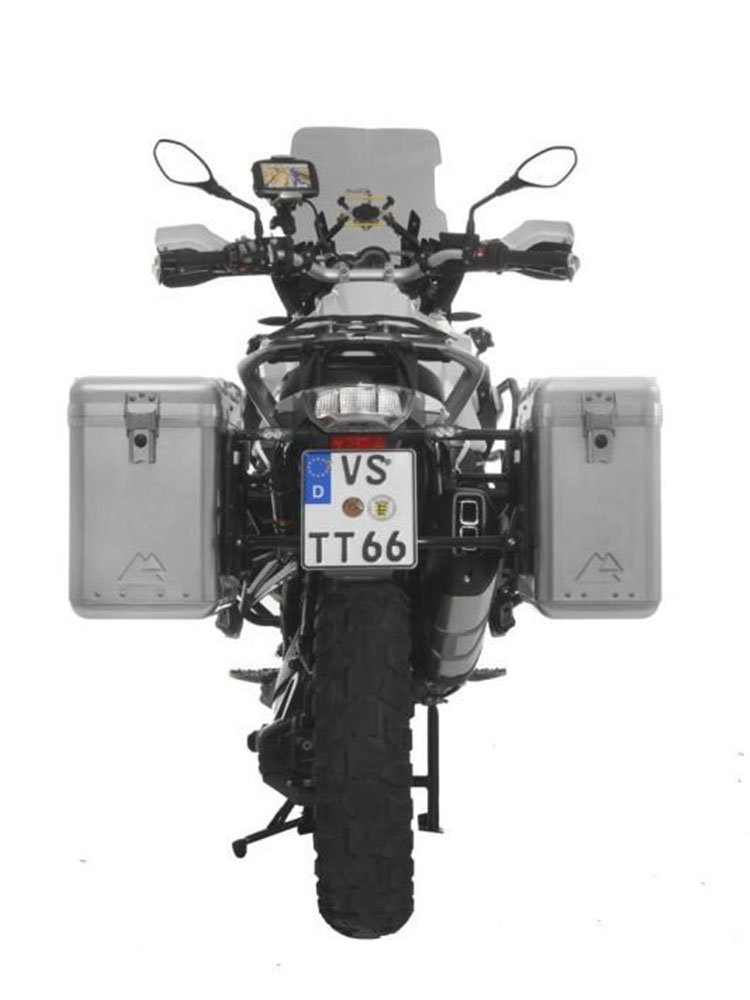 Zestaw: kufry boczne srebrne Zega Mundo + stelaże czarne Touratech BMW R1250GS/Adventure / R1200GS/Adventure (31+38L)