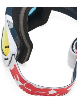 Gogle motocyklowe Fox Vue Core z lustrzaną czerwoną szybką, biało-czarno-czerwone