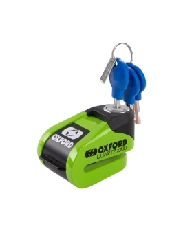 Blokada tarczy hamulcowej Disc Lock Oxford Quartz XA10 z alarmem, czarno-zielona [trzpień: 10 mm]