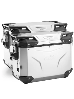 Zestaw kufrów bocznych GIVI Trekker Outback Evo Smart 48/37 aluminiowych, srebrnych [bez wkładek SLR; poj.: prawy 48l, lewy: 37l]