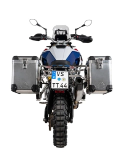 Zestaw: kufry boczne aluminiowe srebrne Zega Pro + stelaże srebrne Touratech BMW F 900 GS (24-) [poj.: 38+45l]