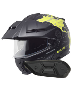 Zestaw: kask szczękowy Schuberth E2 Atlas czarno-zółty + dedykowany interkom motocyklowy