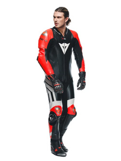 Kombinezon motocyklowy jednoczęściowy Dainese Mugello 3 D-Air® [z poduszką powietrzną] [wersja perforowana] czarno-czerwono-biały
