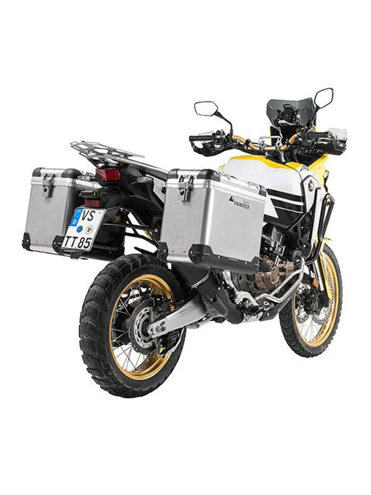 Zestaw: kufry boczne aluminiowe srebrne Zega Pro + stelaże czarne Touratech Honda CRF1000L Africa Twin (18-) /CRF1000L Adventure Sports (38+45L)