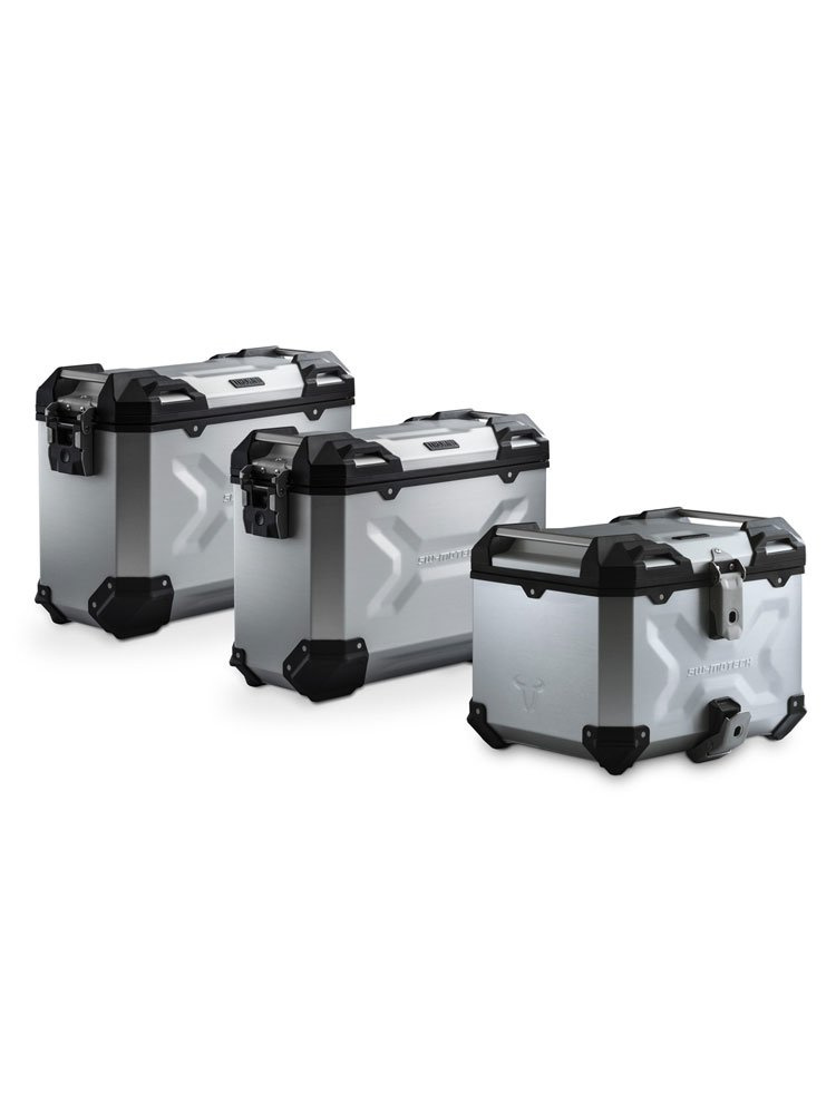 Zestaw: kufry boczne 45/37L + kufer centralny 38L TRAX ADV+ stelaże SW-MOTECH do motocykla BMW R 1200 GS LC Adv/1250 GS Adv (13-) srebrne