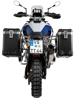 Zestaw: kufry boczne czarne "And-Black" Zega Pro + stelaże srebrne Touratech BMW F 900 GS (24-) [poj.: 31+38l]