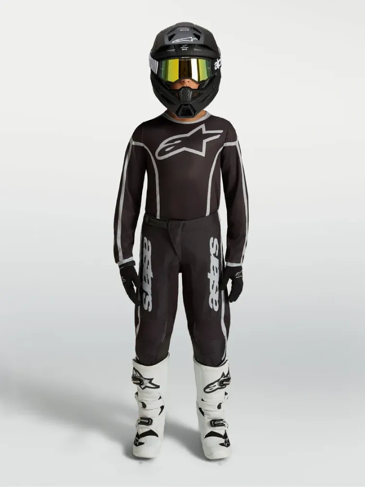 Spodnie cross dziecięce Alpinestars MX Fluid Apex V2 czarno-srebrne