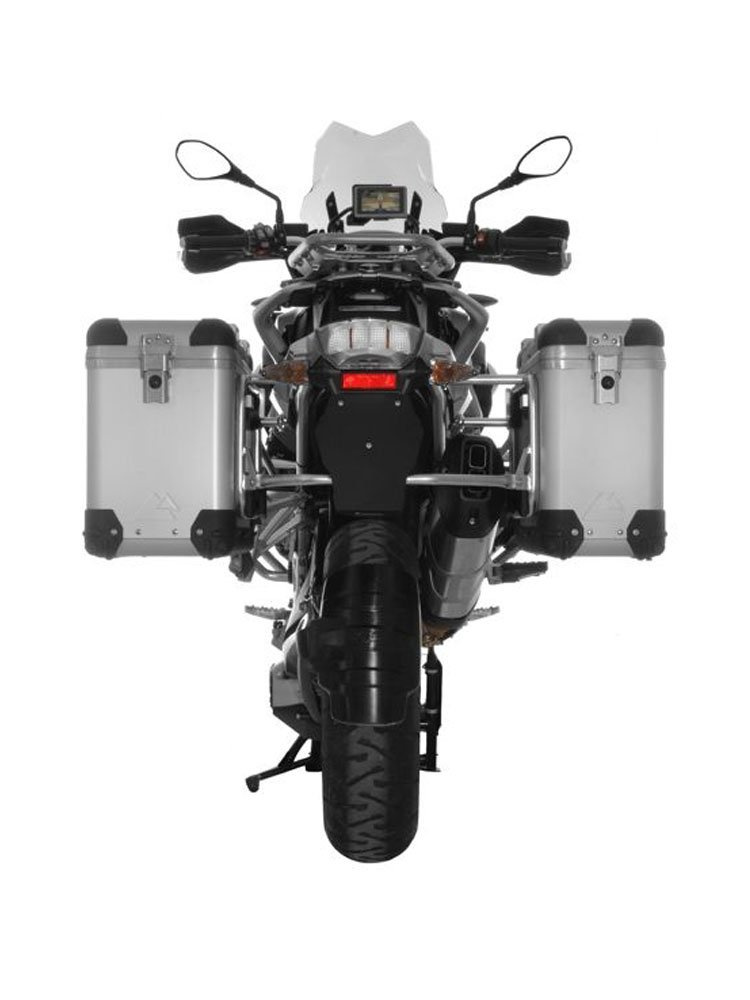 Zestaw: kufry boczne z anodowanego aluminium "And-S" Zega Pro + stelaże srebrne Touratech BMW R1250GS/ R1250GS Adventure/ R1200GS (13-)/ R1200GS Adventure (14-) (31+38L)