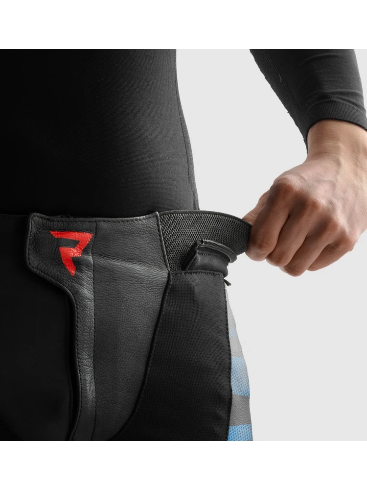 Spodnie motocyklowe skórzane Rebelhorn Inferno czarno-niebiesko-czerwone