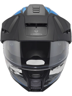 Zestaw: Kask szczękowy Schuberth E2 Trail czarno-biało-niebieski matowy + dedykowany interkom motocyklowy