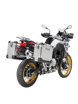 Zestaw: kufry boczne aluminiowe srebrne Zega Pro + stelaże srebrne Touratech BMW F850GS/ ADV/ F750GS/ F900GS ADV/ F800GS (24-) (31+38L)