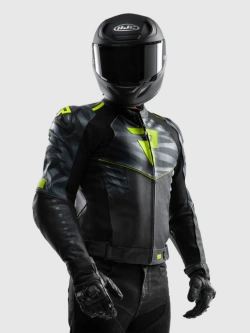 Kurtka motocyklowa skórzana Rebelhorn Vandal 2 czarno-szara-fluo