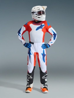 Spodnie cross dziecięce Alpinestars MX Fluid Grid pomarańczowo-biało-niebieskie