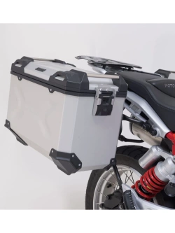 Zestaw: kufry boczne 37/45 + kufer centralny + stelaże TRAX ADV SW-Motech Moto Guzzi V85 TT (24-) srebrne