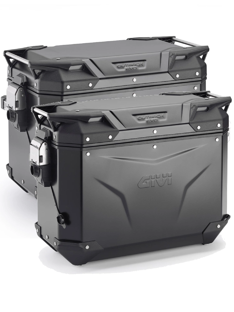Zestaw kufrów bocznych GIVI Trekker Outback Evo Smart 48/37 aluminiowych, czarnych [z 3 wkładkami SLR; poj.: prawy 48l, lewy: 37l]