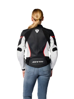 Kurtka motocyklowa damska skórzana REV’IT! Xena 4 biało-fluo czerwona