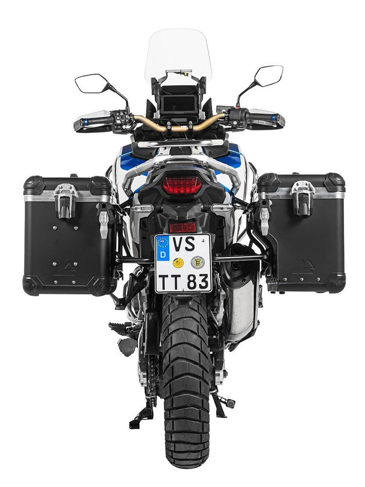 Zestaw: kufry boczne z anodowanego aluminium czarne Zega Evo X + stelaże czarne Touratech Honda CRF1100L Africa Twin (22-)/ Adventure Sports (2 x 45L)