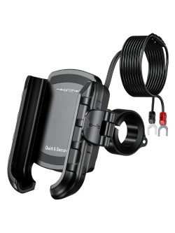 Uchwyt motocyklowy na telefon Biketec Quick Lock z ładowarką USB 3.0 PD, montowany na kierownicę/ lusterko czarny [Typ: R9-CLIP-PD] 