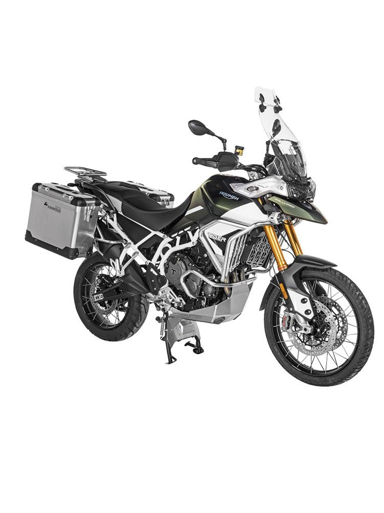 Zestaw: kufry boczne aluminiowe srebrne Zega Pro + stelaże srebrne Touratech Triumph Tiger 900 Rally / Pro / GT / GT Pro (20-) (31+38L)