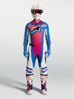 Spodnie cross Alpinestars MX Techstar Maven biało-niebiesko-różowe