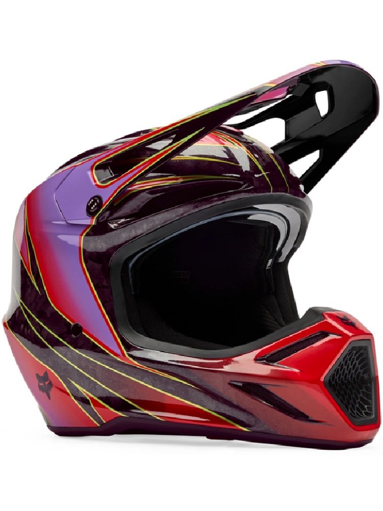Kask enduro Fox V3 Rs Canvas czarno-czerwono-fioletowy