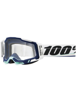 Gogle motocyklowe 100% Racecraft 2 Arsham z przezroczystą szybką, biało-niebieskie