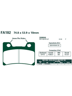 Klocki hamulcowe EBC FA182 74.8 x 53.9 x 10mm NA PRZÓD