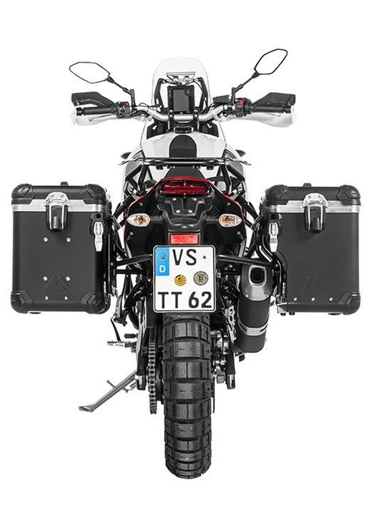 Zestaw: kufry boczne z anodowanego aluminium czarne Zega Evo X + stelaże czarne Touratech Yamaha Tenere 700 / World Raid (2 x 45L)