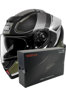 Zestaw: kask szczękowy Shoei Neotec 3 Sharpen TC-11 czarno-zielony + dedykowany interkom motocyklowy Sena SRL 3