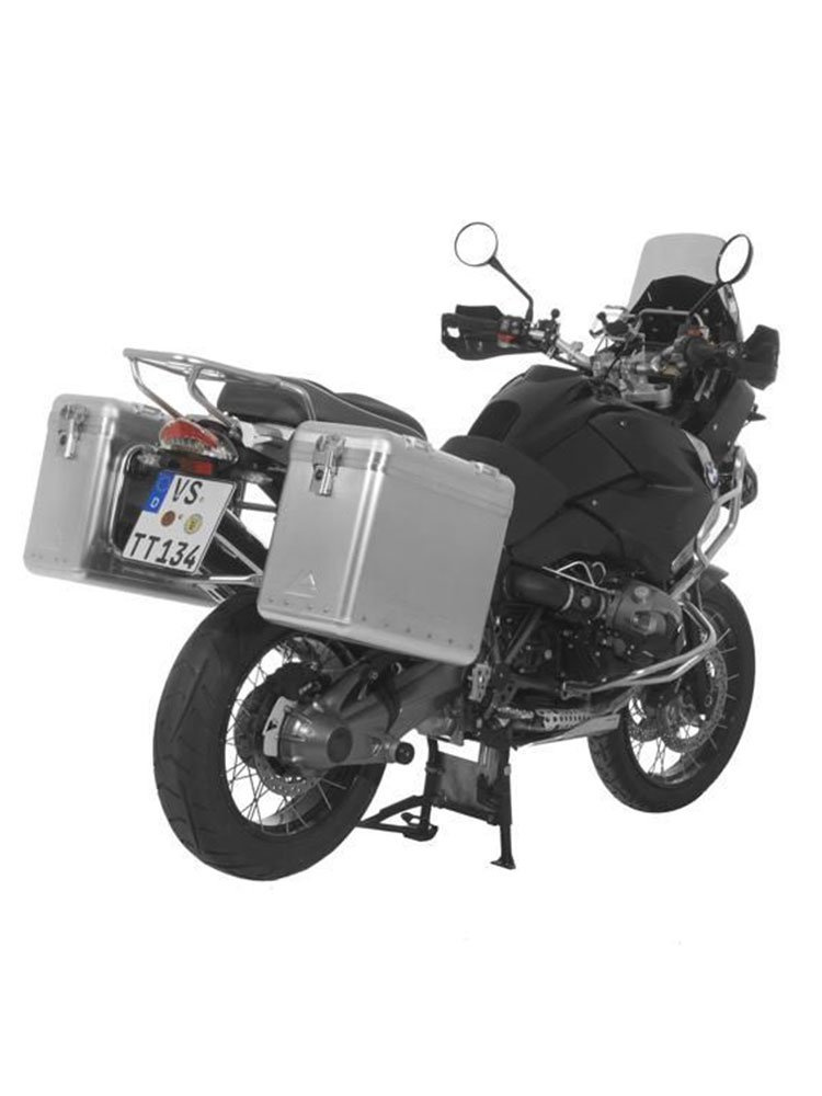 Zestaw: kufry boczne srebrne Zega Mundo + stelaże srebrne Touratech BMW R1200GS/Adventure (31+38L)