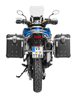 Zestaw: kufry boczne z anodowanego aluminium czarne "And-Black" Zega Evo + stelaże srebrne Touratech Honda CRF1000L Africa Twin (18-22) / CRF1000L Adventure Sports (38+45L)