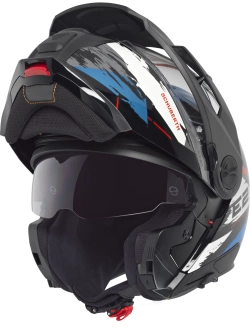 Kask szczękowy Schuberth E2 Trail czarno-biało-niebieski matowy