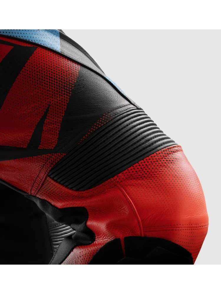 Spodnie motocyklowe skórzane Rebelhorn Inferno czarno-niebiesko-czerwone