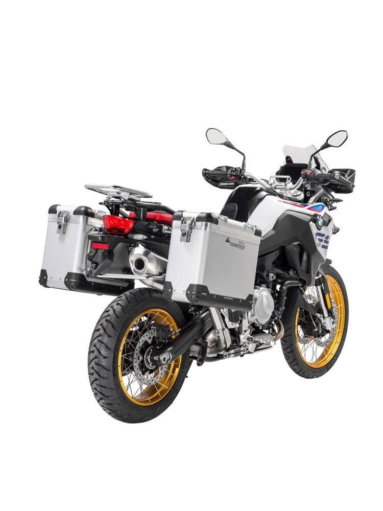Zestaw: kufry boczne z anodowanego aluminium "And-S" Zega Pro + stelaże srebrne Touratech BMW F850GS/ ADV/ F750GS/ F900GS ADV/ F800GS (24-) (31+38L)