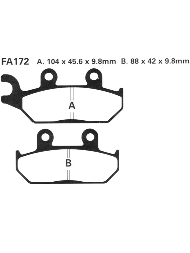 Klocki hamulcowe EBC FA172R A. 104 x 45.6 x 9.8mm B. 88 x 42 x 9.8mm NA PRZÓD