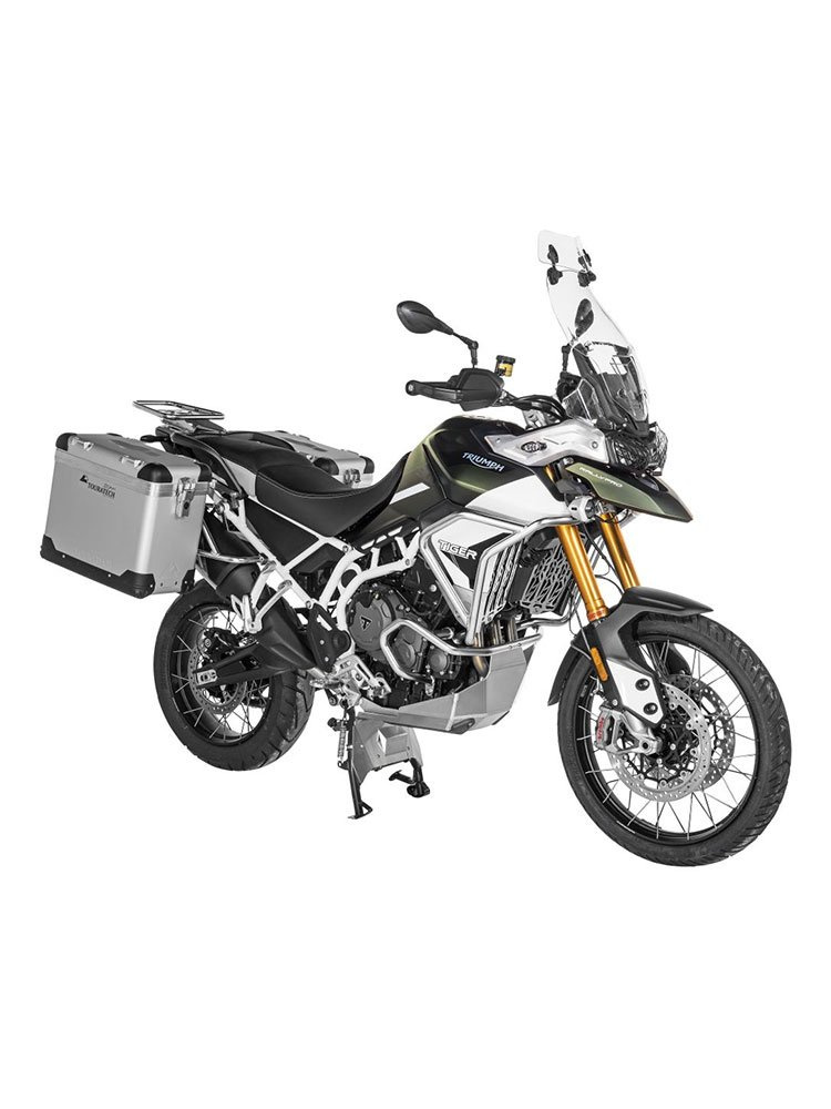 Zestaw: kufry boczne z anodowanego aluminium "And-S" Zega Pro + stelaże srebrne Touratech Triumph Tiger 900 Rally / Pro / GT / GT Pro (20-) (38+45L)