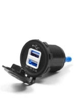 Podwójne gniazdo USB QC3.0 z podświetleniem Biketec mocowane do owiewki lub kierownicy czarne