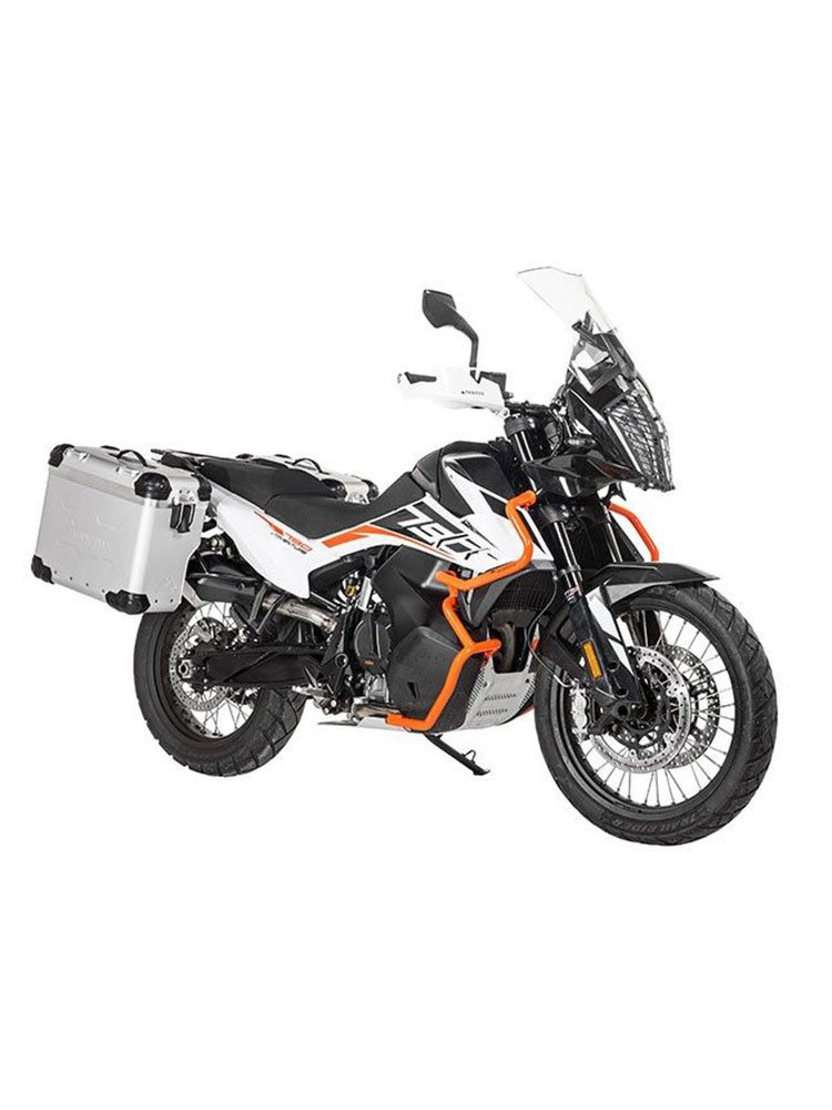 Zestaw: kufry boczne srebrne Zega Evo X + stelaże czarne Touratech KTM 890 Adventure/R, 790 Adventure/R (38/38L)