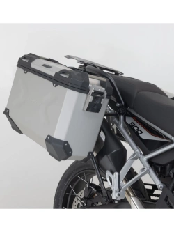 Zestaw: kufry boczne 45/37L + kufer centralny 38L TRAX ADV+ stelaże SW-Motech Triumph Tiger 900 GT/ Pro, Rally Pro (23-) srebrne