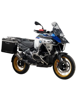Zestaw: kufry boczne z anodowanego aluminium czarne Zega Pro + stelaże srebrne Touratech BMW R 1300 GS Adventure (24-) [poj.: 38+38l]