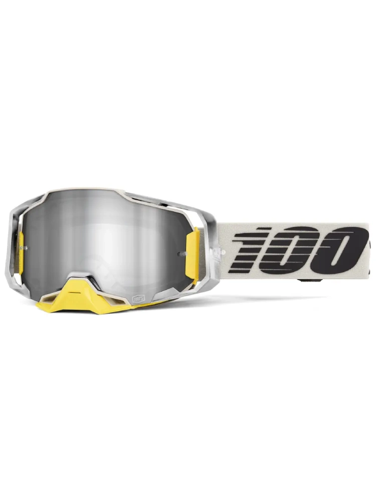 Gogle motocyklowe 100% Armega z szybką lustrzaną biało-żółte